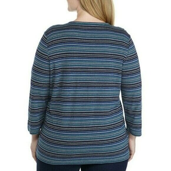 kim Rogers Black Blue Sparkle Pullover Scoop Neck Long Sleeve Top Size XXL NWT - Picture 5 of 10